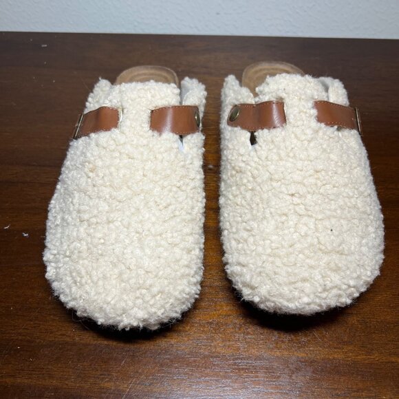 Sherpa Clogs Slippers Slides Close Toe Normcore Neutral Lounge Cozy Boho Size 11 - Picture 2 of 12